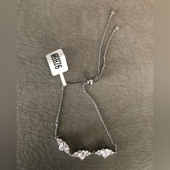 Charmed Aroma | Silver Adjustable Bracelet with Heart Shaped Stones - Picture 3 of 4